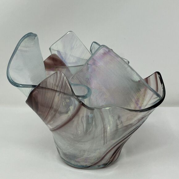 Studio Art Glass Purple Iridescent Handkerchief Vase Signed Double Layer - Picture 6 of 9